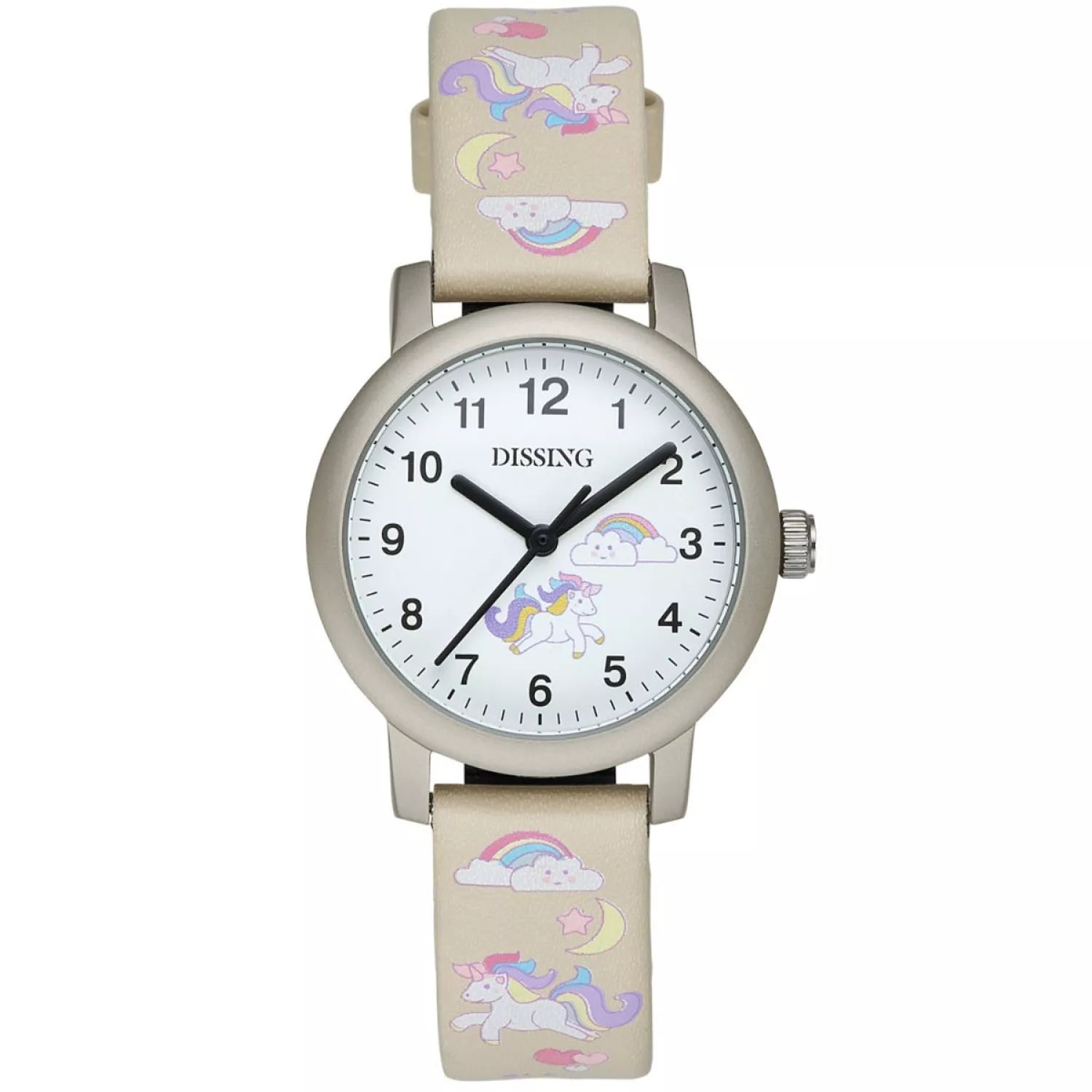 Barnaur til børn, unicorn snið og beige litt, hvít skiva og brúnt. 