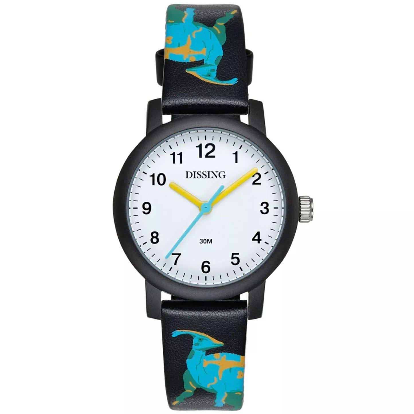 Dino barnaur við dinosaurum. Svart á litið, við hvítari skivu og stórum tølum. Gott barnaur til børn. 