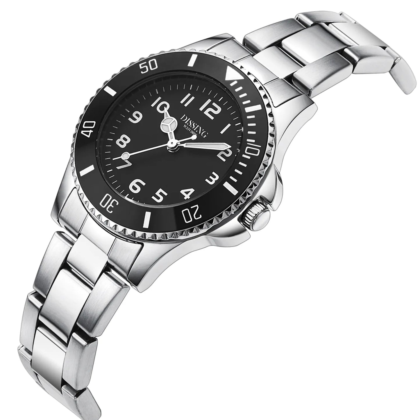 Barnaur til børn við svartari skivu og silvur ketu. Stór tøl og barnavinarligt. 