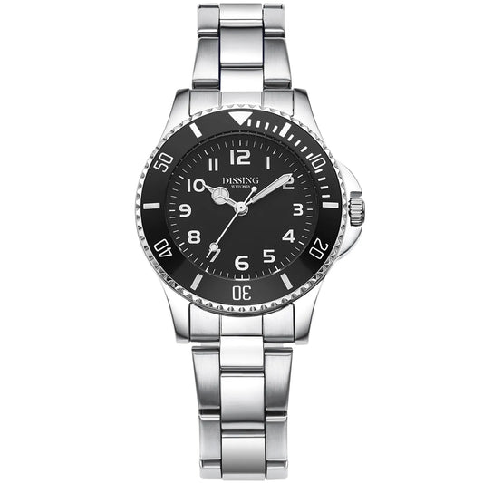 Barnaur til børn við svartari skivu og silvur ketu. Stór tøl og barnavinarligt. 