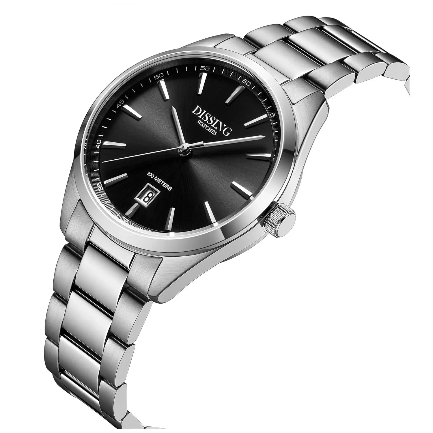 Barnaur frá Dissing við silvurketu, svartari skivu og seiko urverk