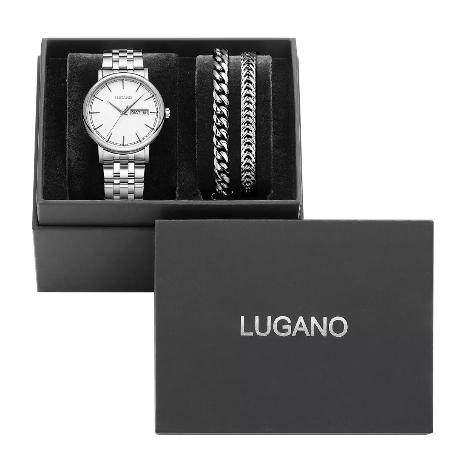 Gávusett frá Lugano. Víst í erkju við harra urið og tveimum armbondum ið fylgja við. 